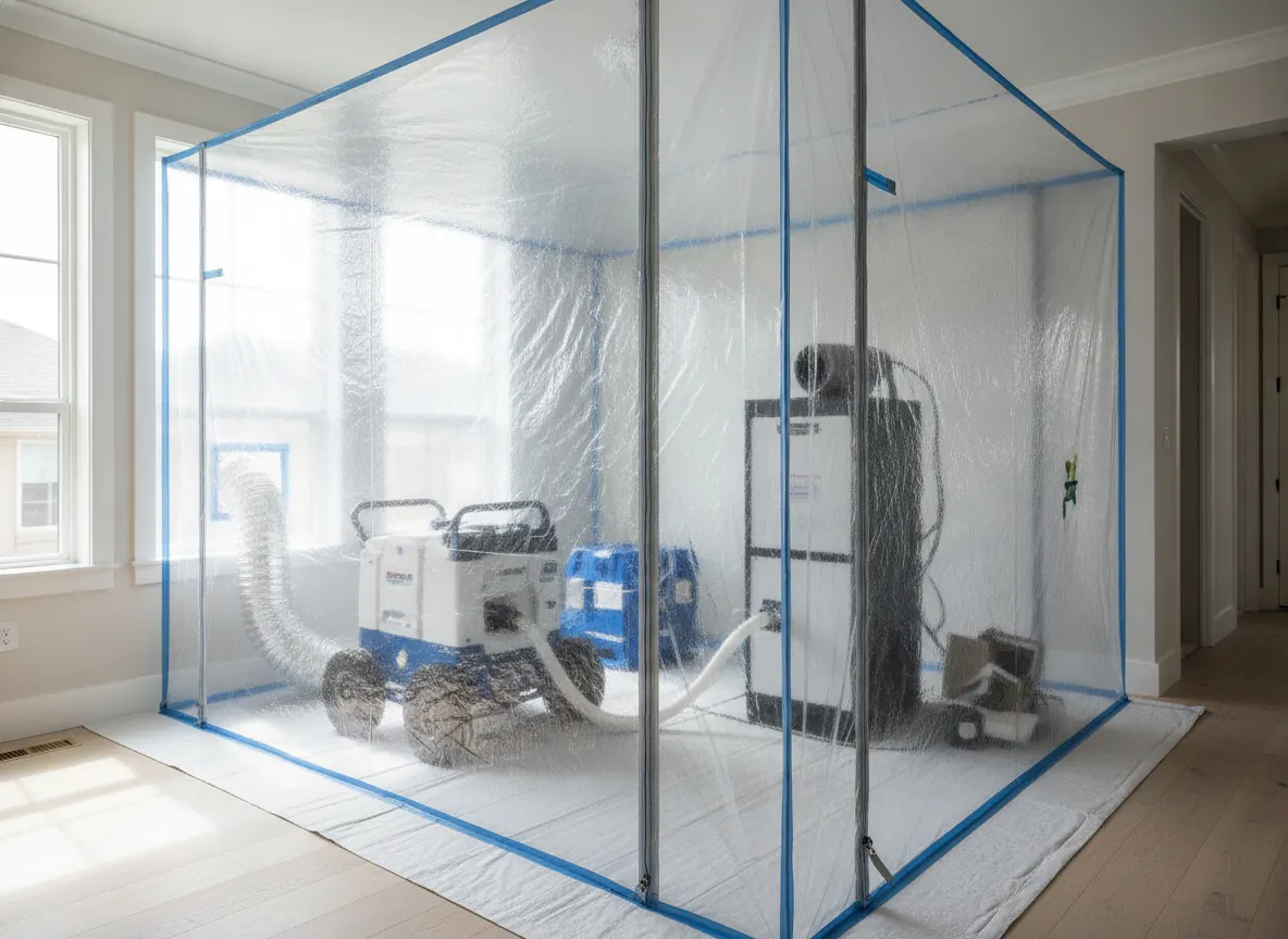 Dehumidifier and air scrubber running inside a sealed containment area
